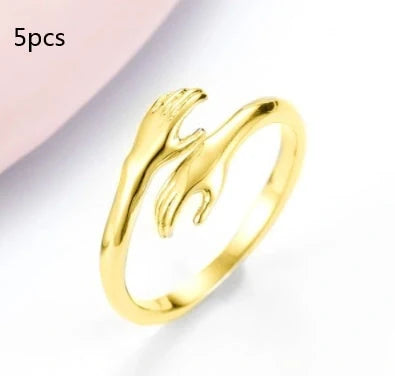 Adjustable Alloy Hands Hug Ring in silver and gold, stylish unisex jewelry