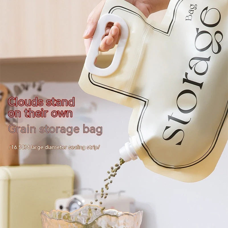 Cream coloured grain storage bag with food grade PE material for rice, wheat, and beans