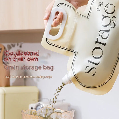 Cream coloured grain storage bag with food grade PE material for rice, wheat, and beans