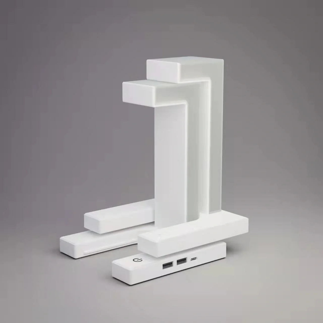 Floating table lamp with wireless charging for smartphones in modern minimalist design