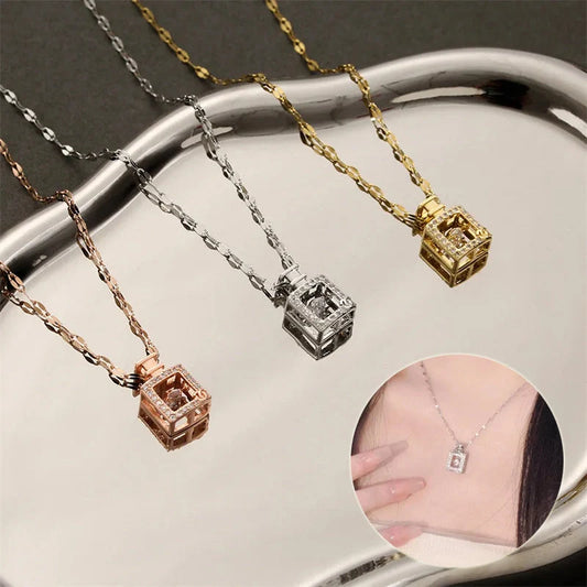 Valentine's Day titanium steel perfume bottle pendant necklace with zircon detail