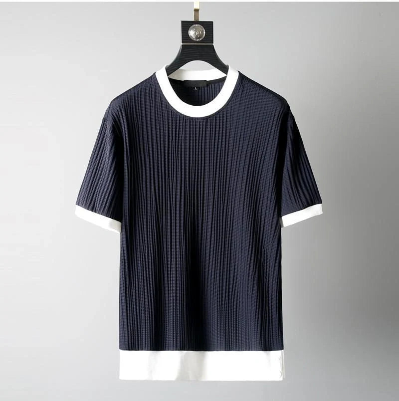 Men's round neck stretch breathable short sleeve sports suit in 888 blue