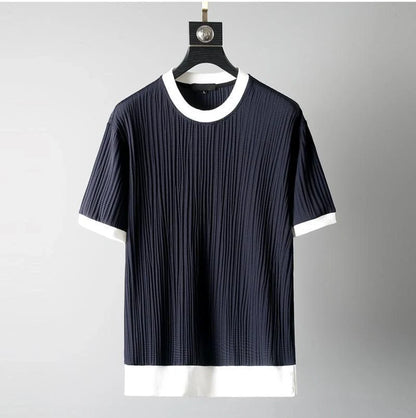 Men's round neck stretch breathable short sleeve sports suit in 888 blue
