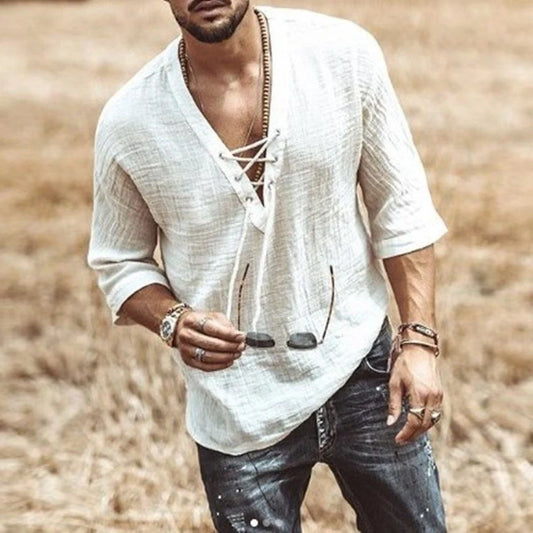 Lace-up cotton mid-sleeve t-shirt in various colours and sizes, perfect for casual and smart-casual occasions