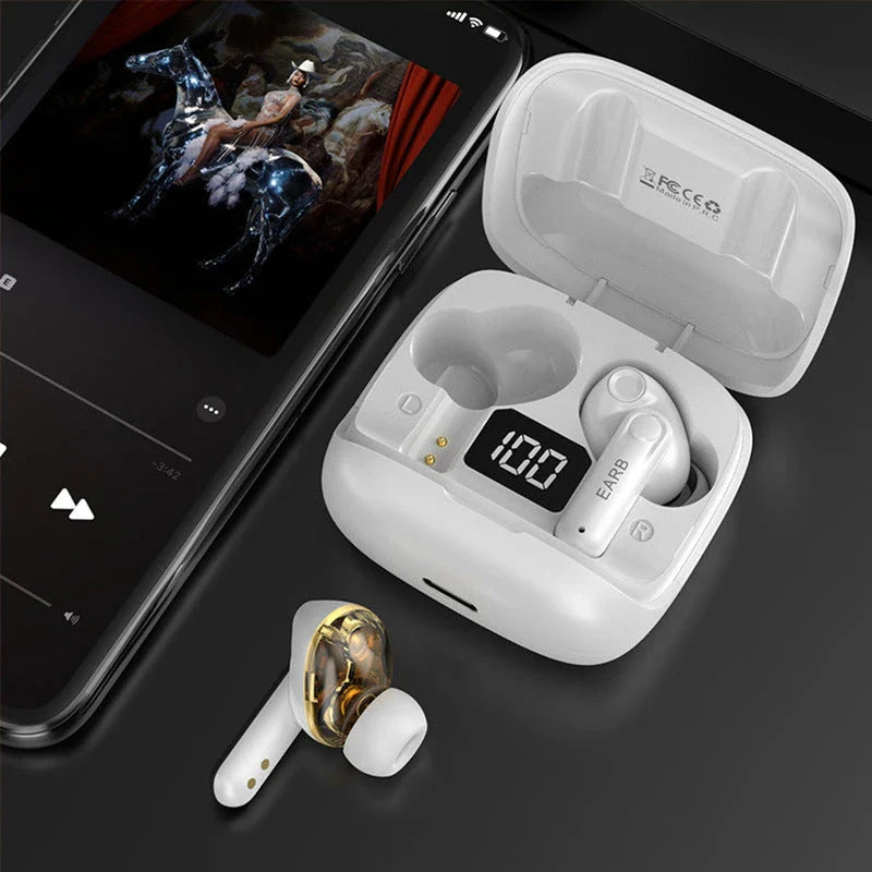Premium true wireless Bluetooth 5.3 earbuds with digital display, noise reduction, and long battery life.