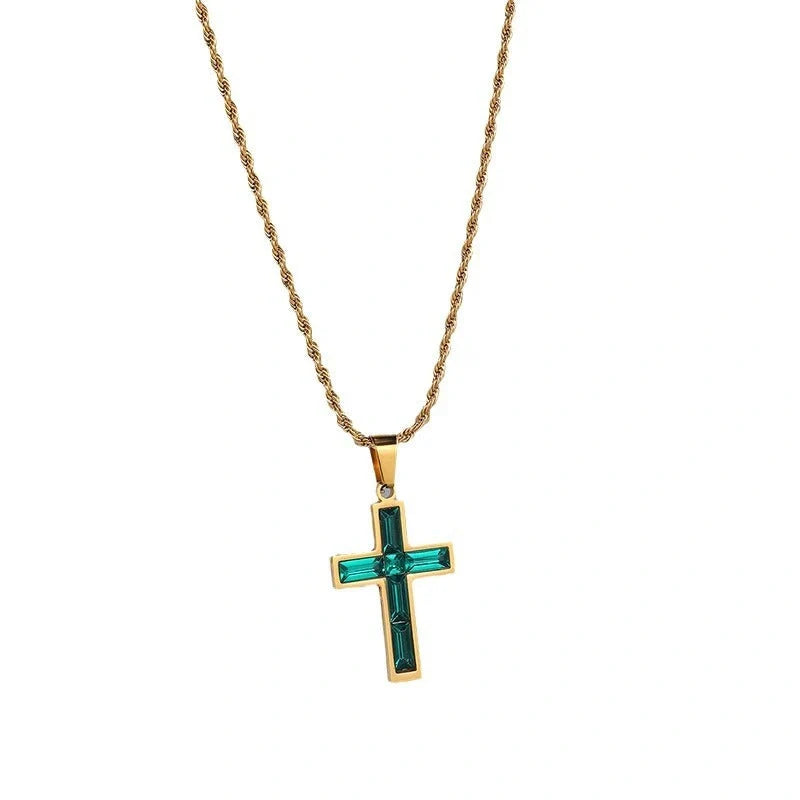European and American style titanium steel diamond cross necklace with no colour fading