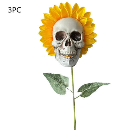 Eerie Sunflower Halloween Decoration with Skull-Shaped Blooms for Haunting Garden Display
