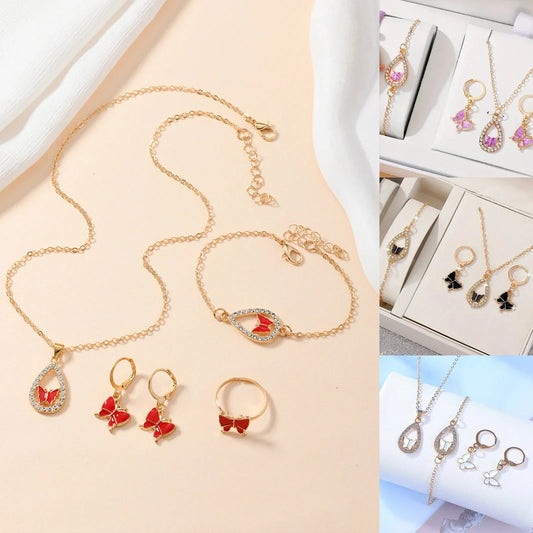 4PCS women's butterfly jewellery set in alloy with necklace, bracelet, earrings, and ring