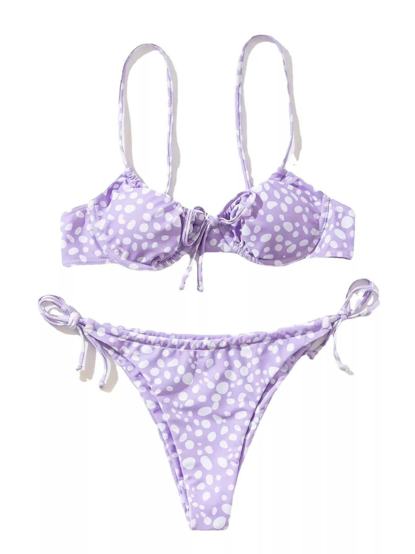 Women's green and purple split swimsuit bikini in polyester, sizes S to L