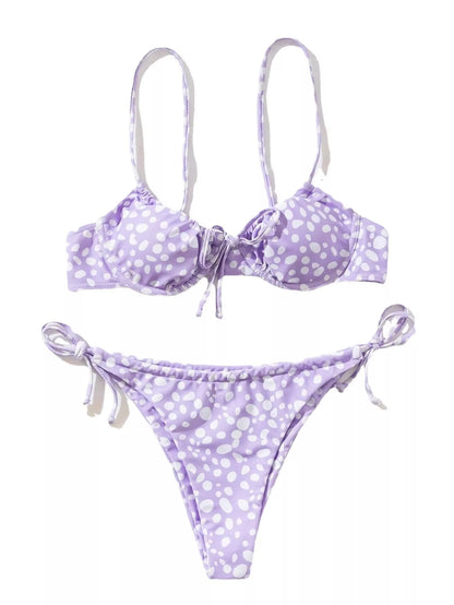Women's green and purple split swimsuit bikini in polyester, sizes S to L