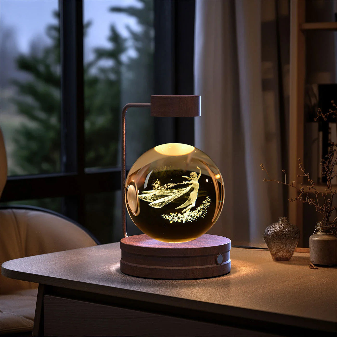 Enchanting crystal ball night light with cosmic designs, creating a warm and soothing ambiance in any room.