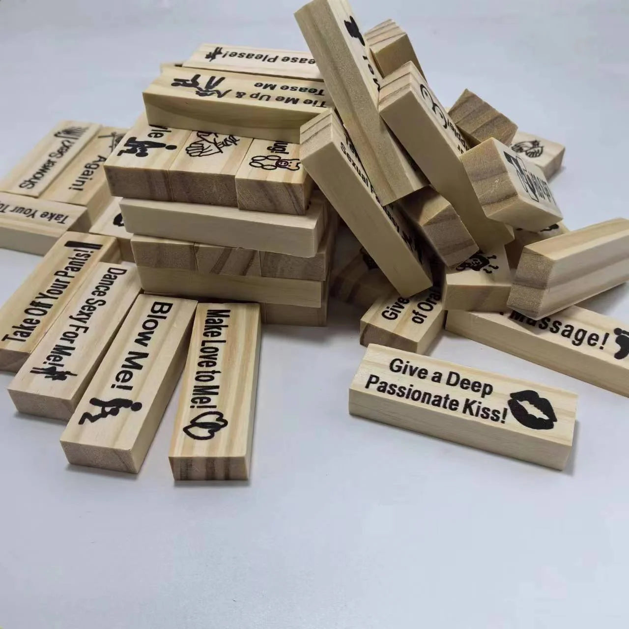 Couple's Intimacy Block Tower Game in natural wood colour, 48 pieces