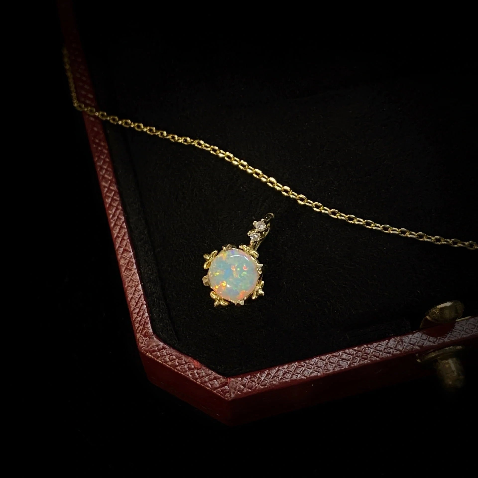 Opal Court Style Glow Gold Plated 14k Yellow Gold Necklace with flower pendant