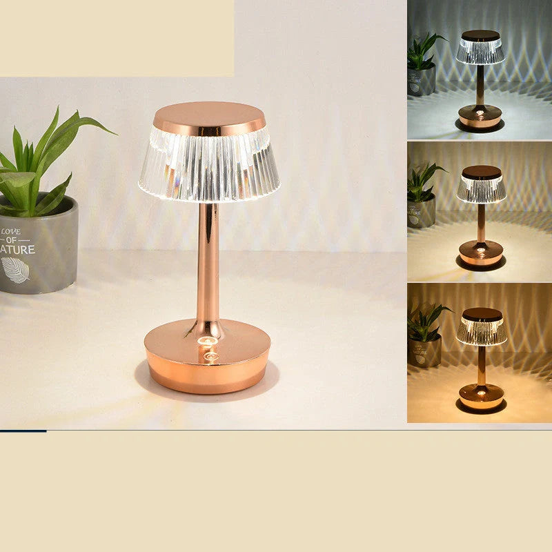 RAINCAP Crystal Table Lamp with diamond-cut acrylic shade and USB charging