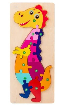 Wooden animal number puzzle for children, educational toy with vibrant colours