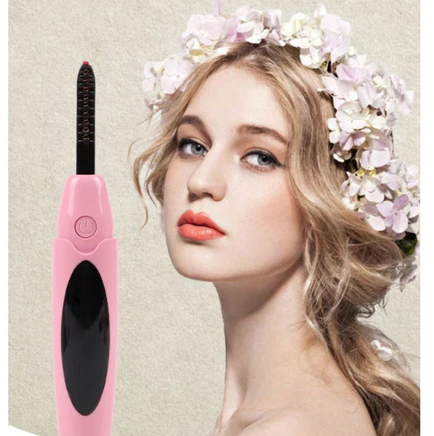 Cordless electric eyelash curler with USB charging and multiple temperature settings for long-lasting, salon-quality curl