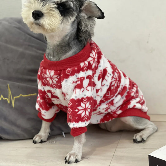 Winter warm padded dog sweater with Christmas design in big red