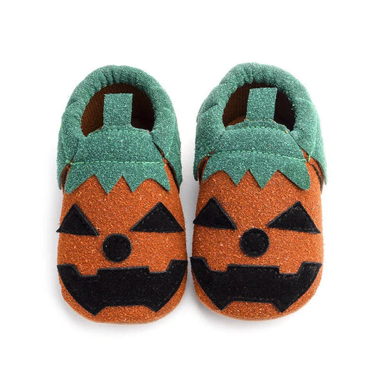 Adorable Halloween-themed pumpkin slip-on shoes for toddlers in vibrant yellow