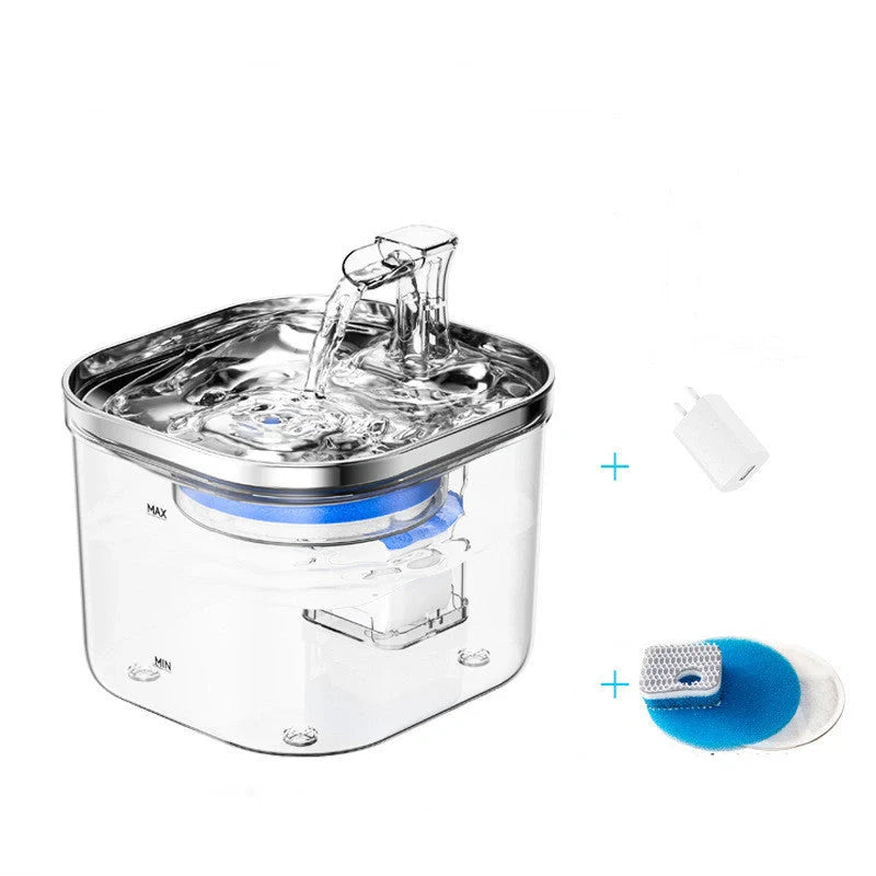 Stainless steel automatic pet water dispenser with 2-litre capacity and ultra-quiet pump