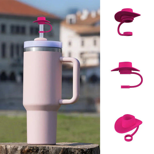 Premium straw covers in charming cowboy hat design, made of food-grade silicone for durable and reusable protection of your drinks