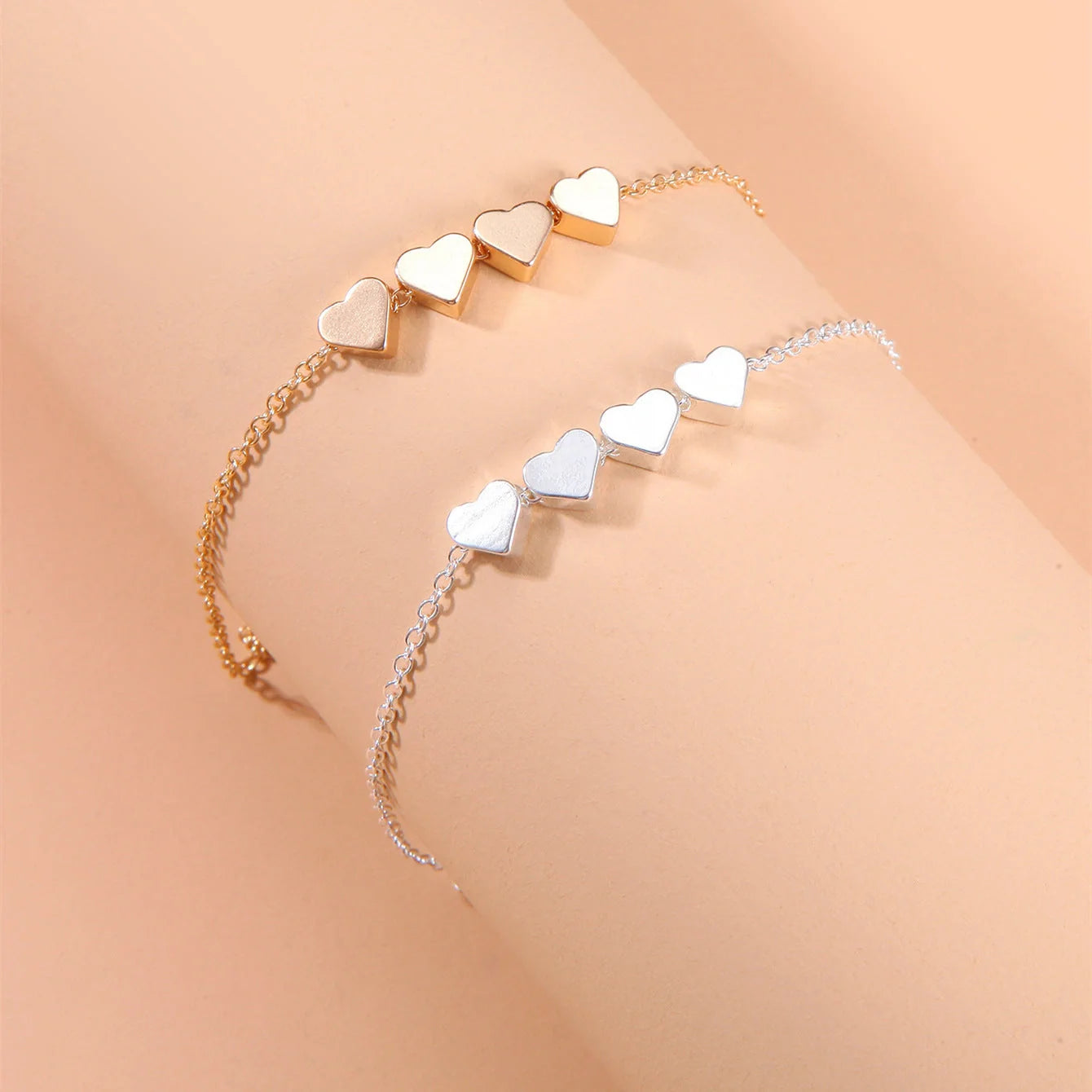 Korean-inspired thin chain heart bracelet for women in gold and silver