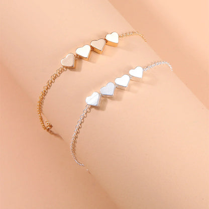 Korean-inspired thin chain heart bracelet for women in gold and silver