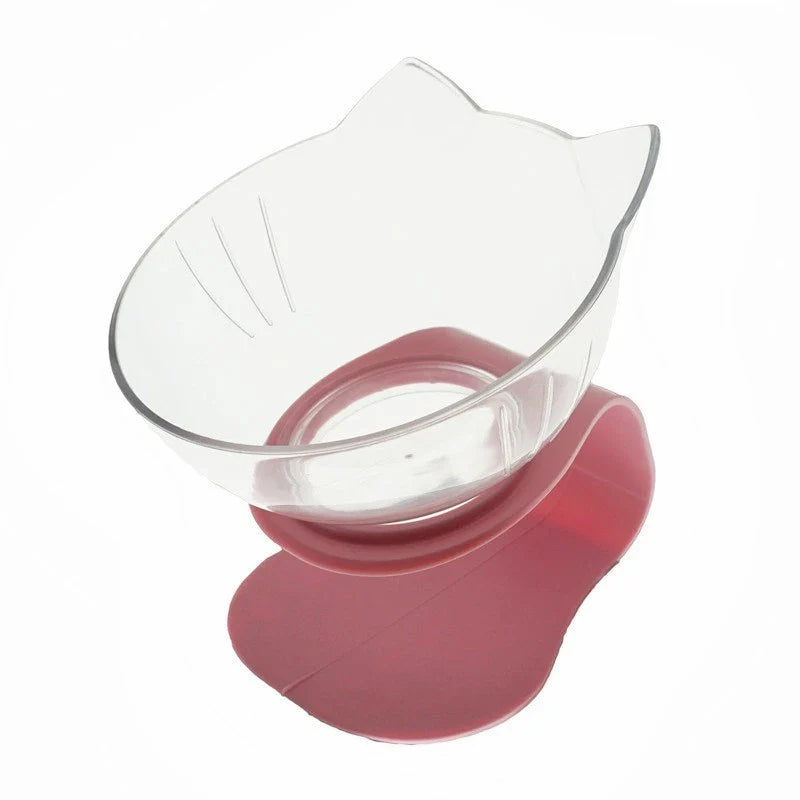 Elevated tilted pet bowl with non-slip stand in transparent, white, and black color options