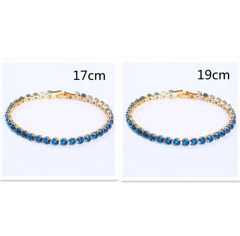 Luxury cubic zirconia tennis bracelet for women and men, available in multiple colours and sizes.