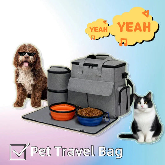 Grey dog travel backpack with removable divider and multiple carrying options