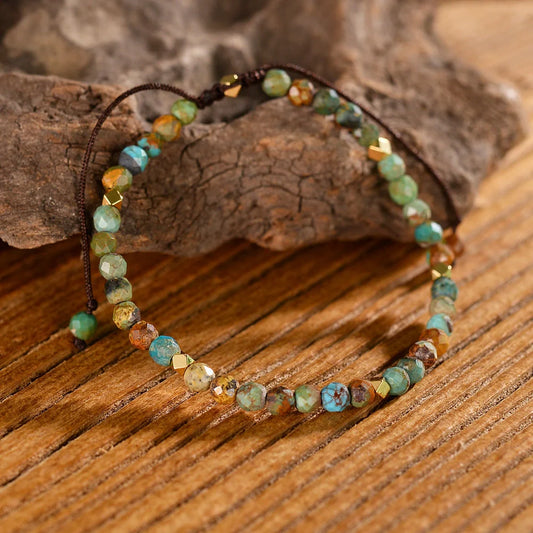 Adjustable Natural African Turquoise Braided Bracelet with vivid colour stones