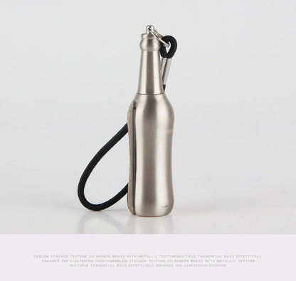 Metal keychain lighter with flint starter and bottle opener in various finishes