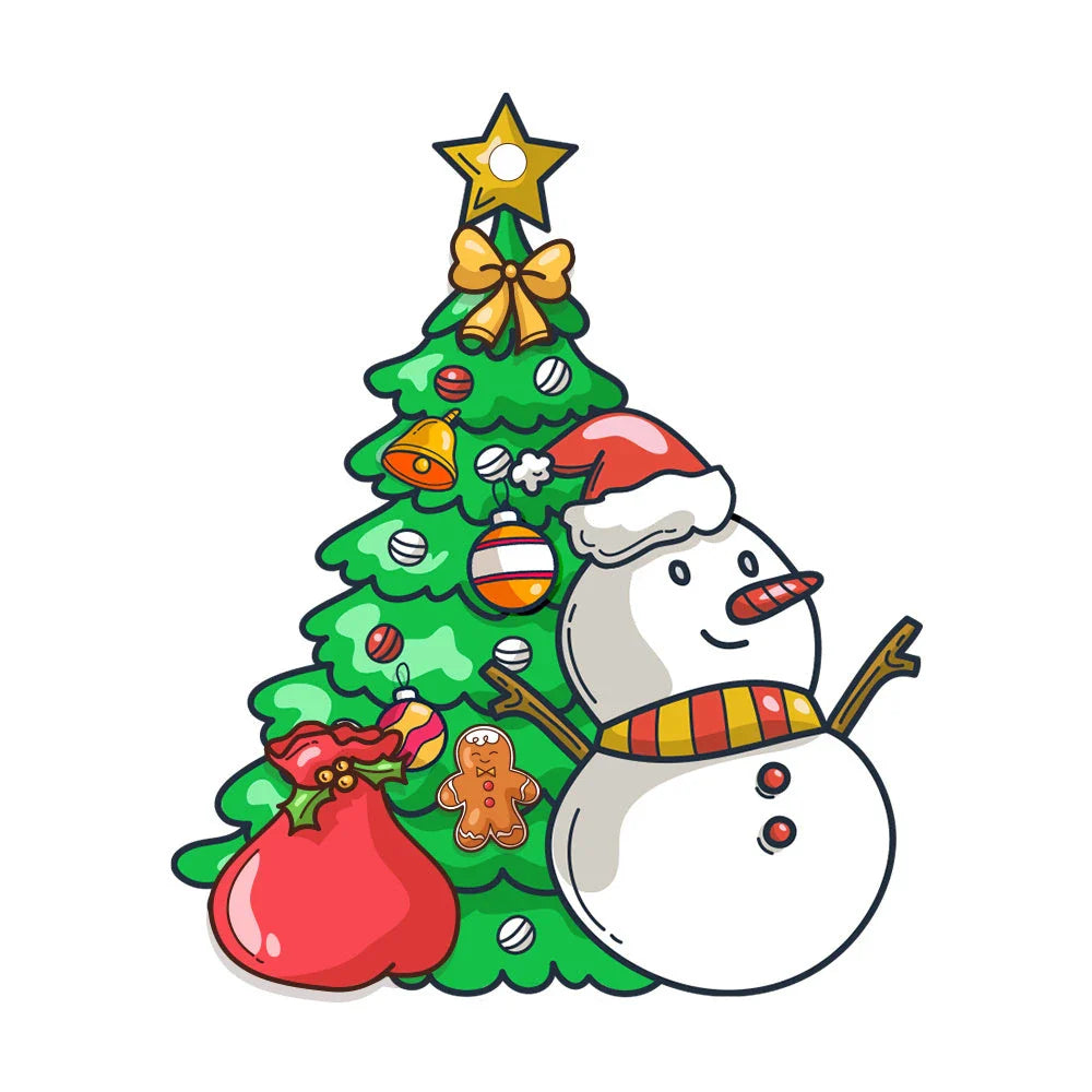 Festive car ornament hanging from rearview mirror with Christmas designs
