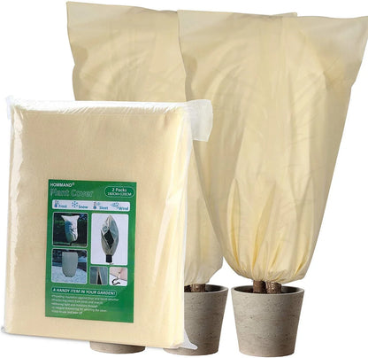 Non-woven plant protection cover in beige, designed to safeguard garden plants from frost, heavy rain, and pests during the British winter.