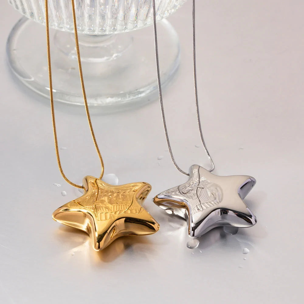 18K Gold-plated stainless steel five-pointed star necklace with ball bead chain