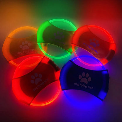 LED Glowing Dog Flying Disc in various colours for night play and training