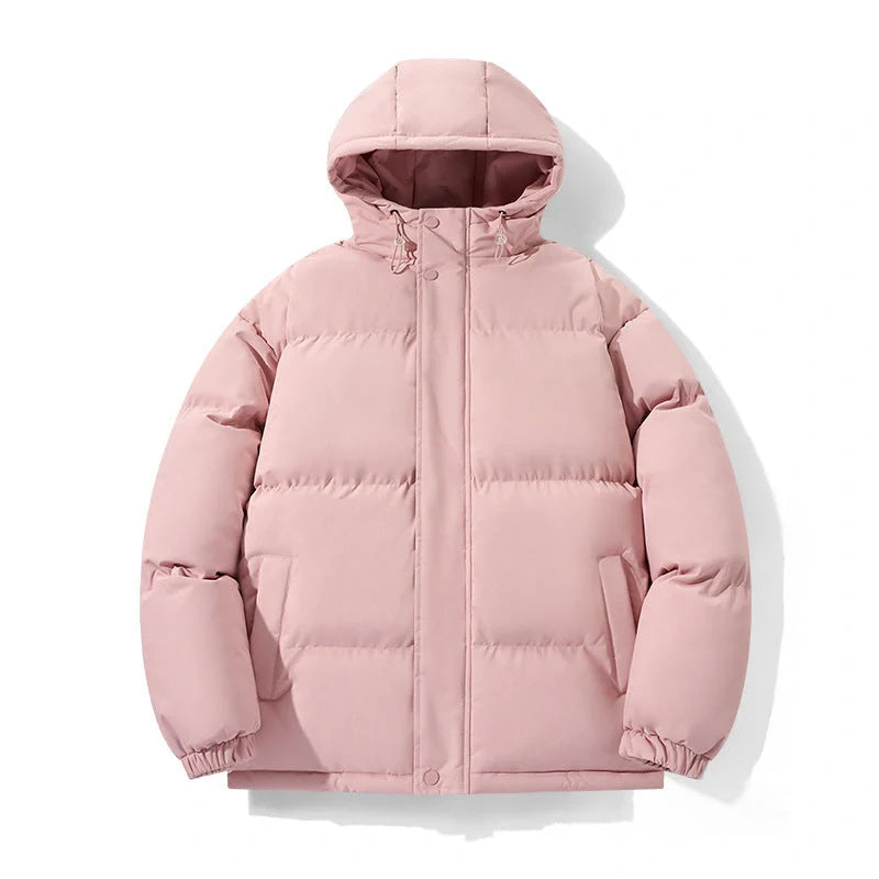 Cotton chenille hooded coat in pink, black, khaki, and sky blue for winter warmth
