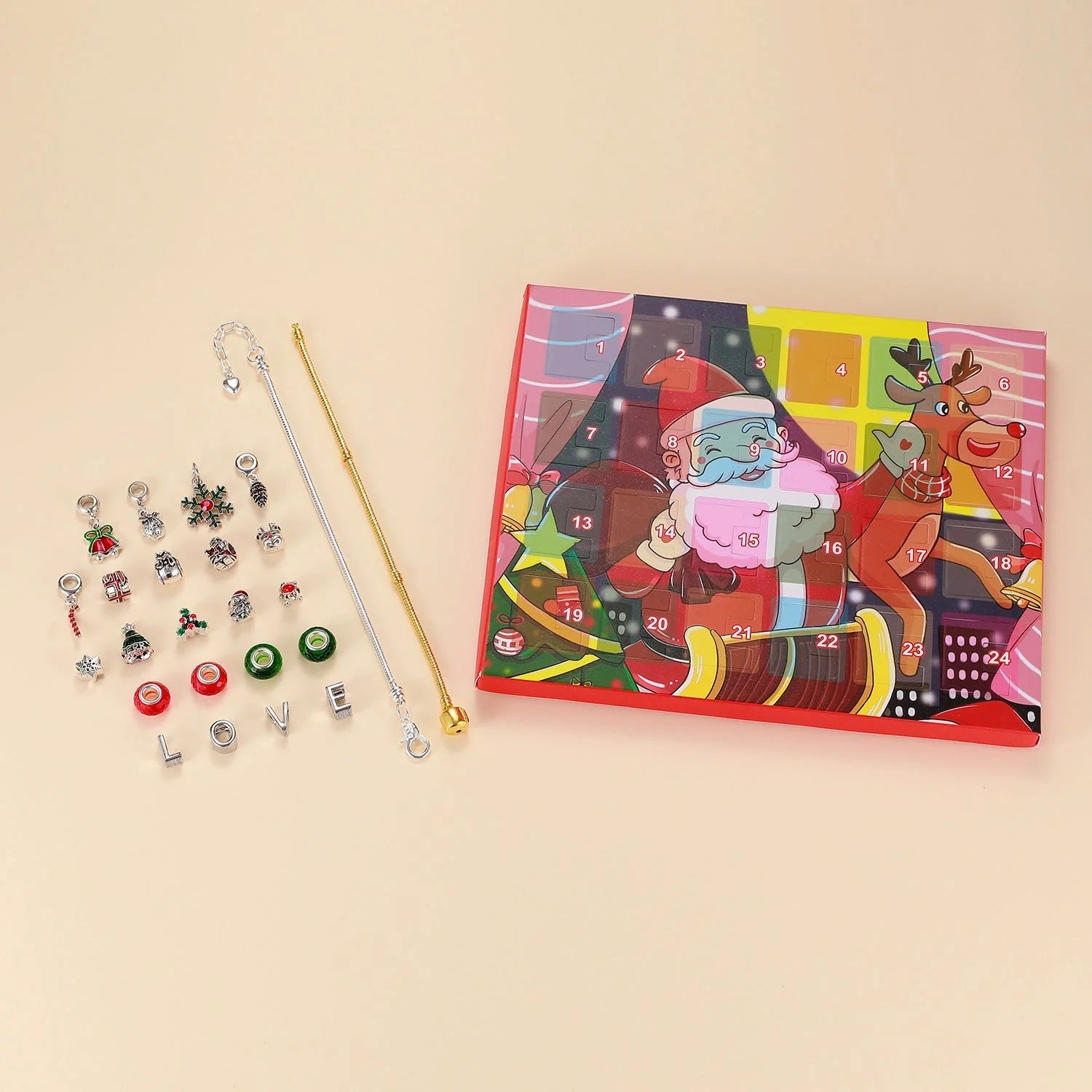 Beaded blind box Christmas bracelet gift set with Santa pattern and alloy construction