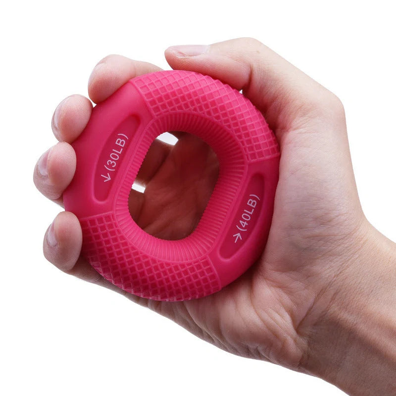Silicone adjustable grip ring for finger and forearm training in various colours