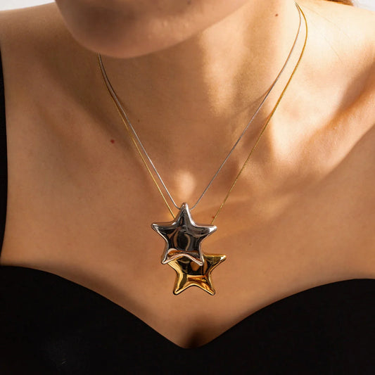 18K Gold-plated stainless steel five-pointed star necklace with ball bead chain