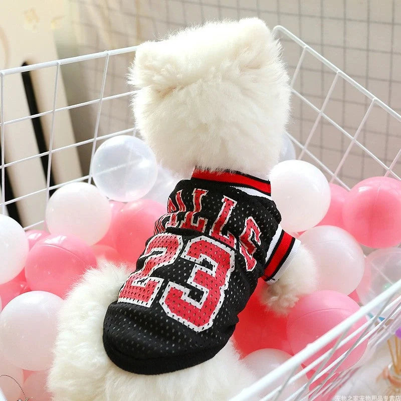 Breathable dog summer teddy vest in black and red, sizes for dogs 2 kg to 12 kg