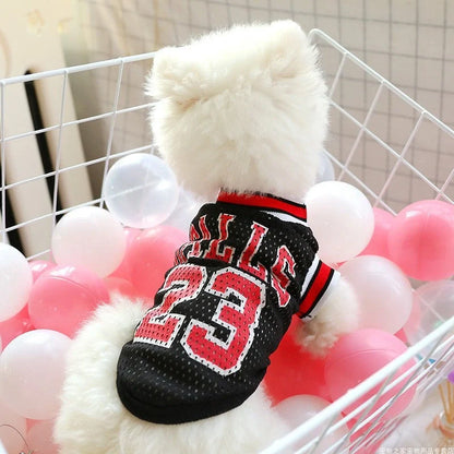 Breathable dog summer teddy vest in black and red, sizes for dogs 2 kg to 12 kg