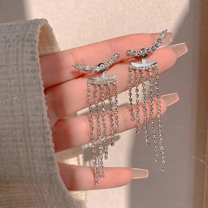 Sterling silver zircon fringe earrings for women, elegant and sparkling jewellery.