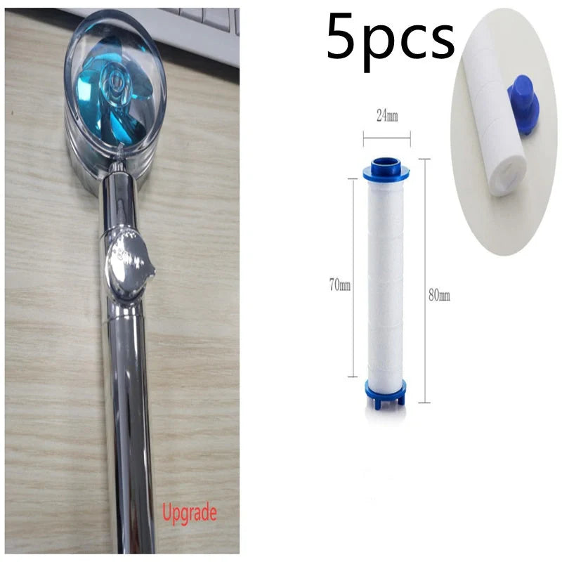 Turbo Propeller Shower Head in various colours with 360-degree fan extension