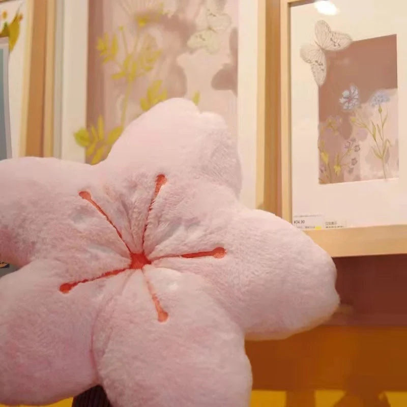 Cherry blossom plush cushion in blue, pink, or yellow for home decor