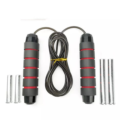 Adjustable load steel wire skipping rope in black and red stripes for weight loss