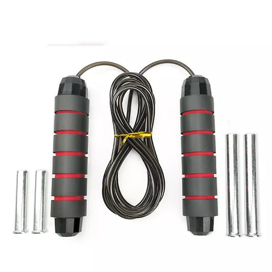 Adjustable load steel wire skipping rope in black and red stripes for weight loss