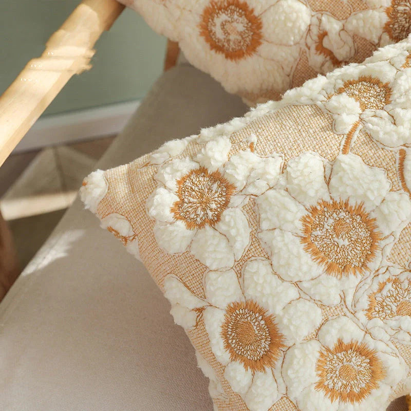 French vintage cotton pillow cover with sunflower design, perfect for home decor