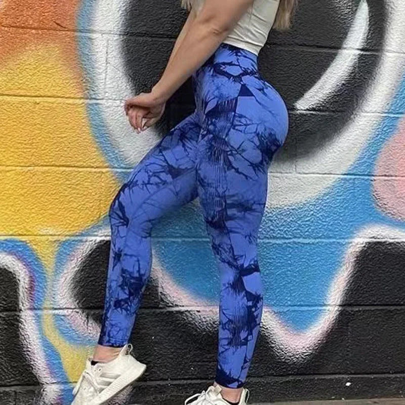 Women's tie dye seamless yoga leggings with push-up design in various colours
