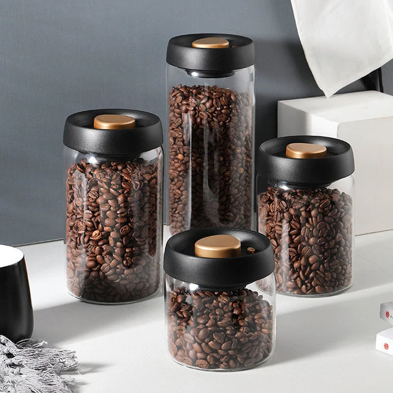 Premium glass airtight coffee canister set with vacuum seal technology for preserving freshness of coffee beans and other dry goods