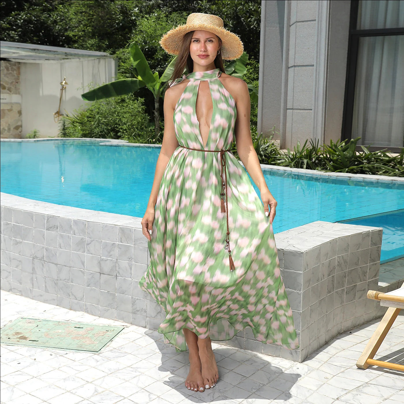 Women's simple printed polyester dress in white, available in sizes S to 4XL